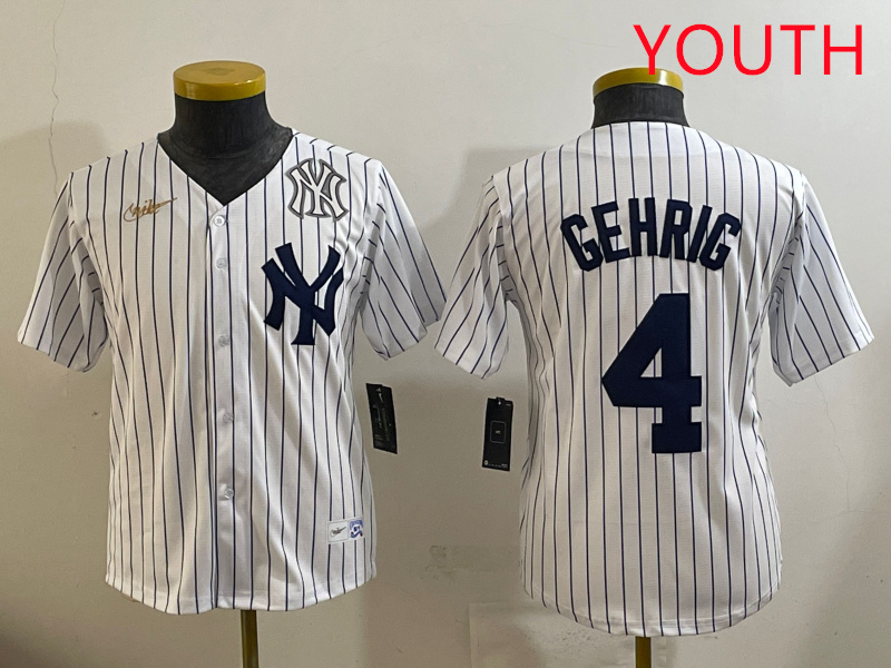 Youth New York Yankees #4 Gehrig White 2025 Nike MLB jersey style 7->youth mlb jersey->Youth Jersey
